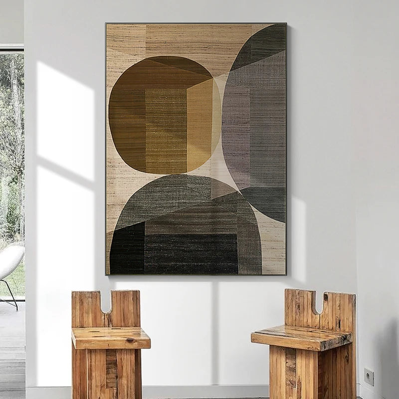 Abstract Colors Combination Canvas Paintings Brown Geometric Poster Morden Wall Art Pictures for Living Room Office Decor
