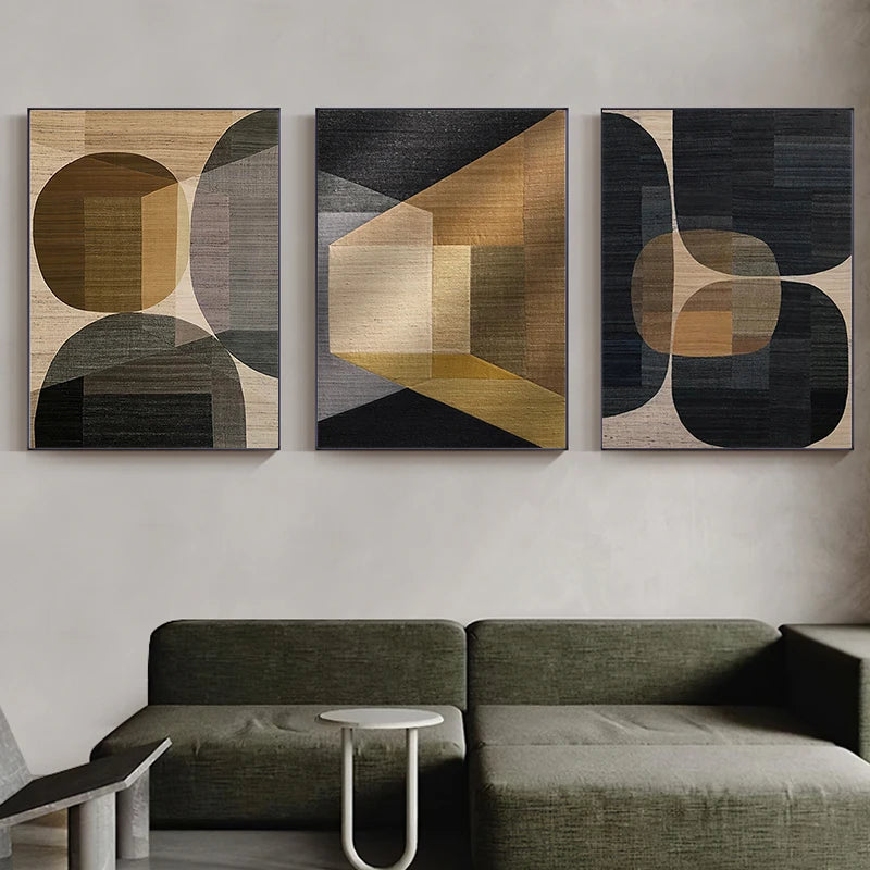 Abstract Colors Combination Canvas Paintings Brown Geometric Poster Morden Wall Art Pictures for Living Room Office Decor