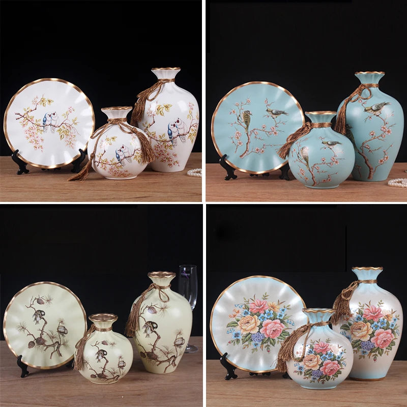 3pc/Set Europe Ceramic Vase Curio Shelves Nordic Decoration Home Flower Vase Centerpieces For Weddings Traditional Vases
