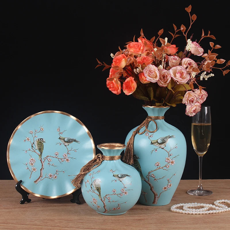 3pc/Set Europe Ceramic Vase Curio Shelves Nordic Decoration Home Flower Vase Centerpieces For Weddings Traditional Vases