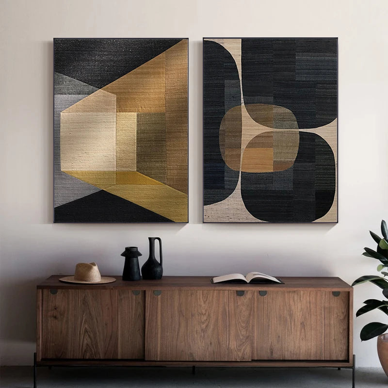 Abstract Colors Combination Canvas Paintings Brown Geometric Poster Morden Wall Art Pictures for Living Room Office Decor