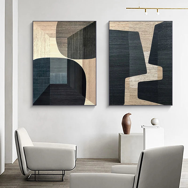 Abstract Colors Combination Canvas Paintings Brown Geometric Poster Morden Wall Art Pictures for Living Room Office Decor