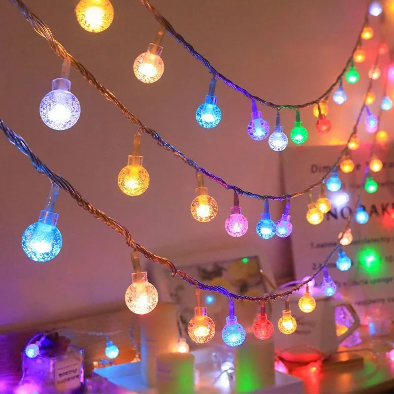 LED Crystal Ball String Fairy Lights Battery Operated Holiday Wedding Garland Lamp for Garden Christmas Home Bedroom Decoration