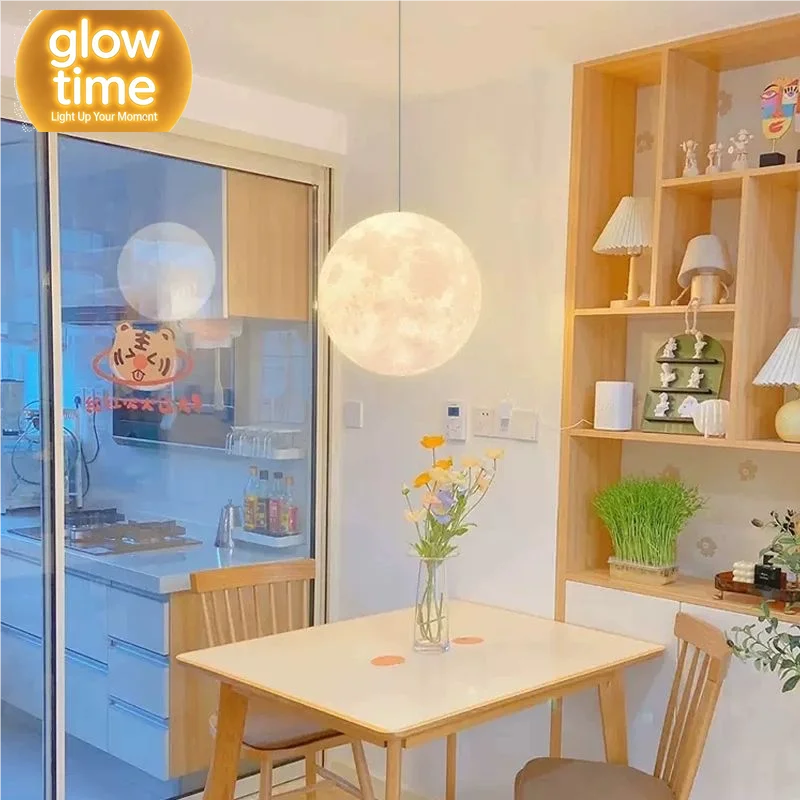 Nordic Moon Pendant Light LED Hanging Lamp with E27 Modern Chandelier Indoor Home Decor for Bedroom Living Room Bedside Lighting