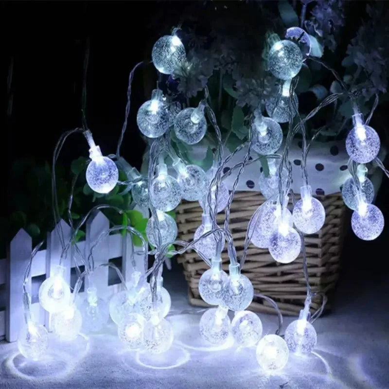 LED Crystal Ball String Fairy Lights Battery Operated Holiday Wedding Garland Lamp for Garden Christmas Home Bedroom Decoration