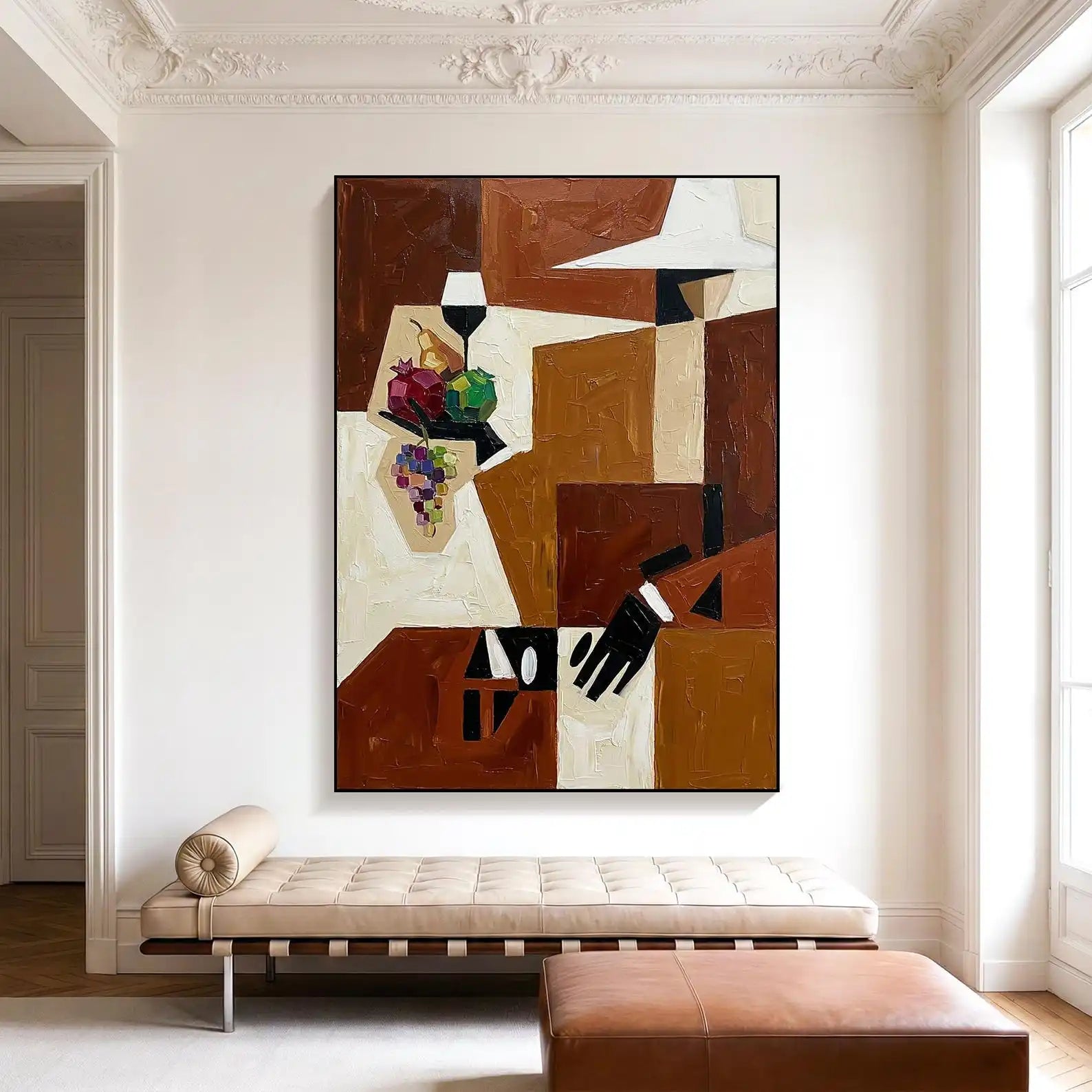 Mhemyo Original Hand Painted Cubist Oil Painting Abstract Geometric Textured Canvas Mid Century Modern Wall Art For Living Decor