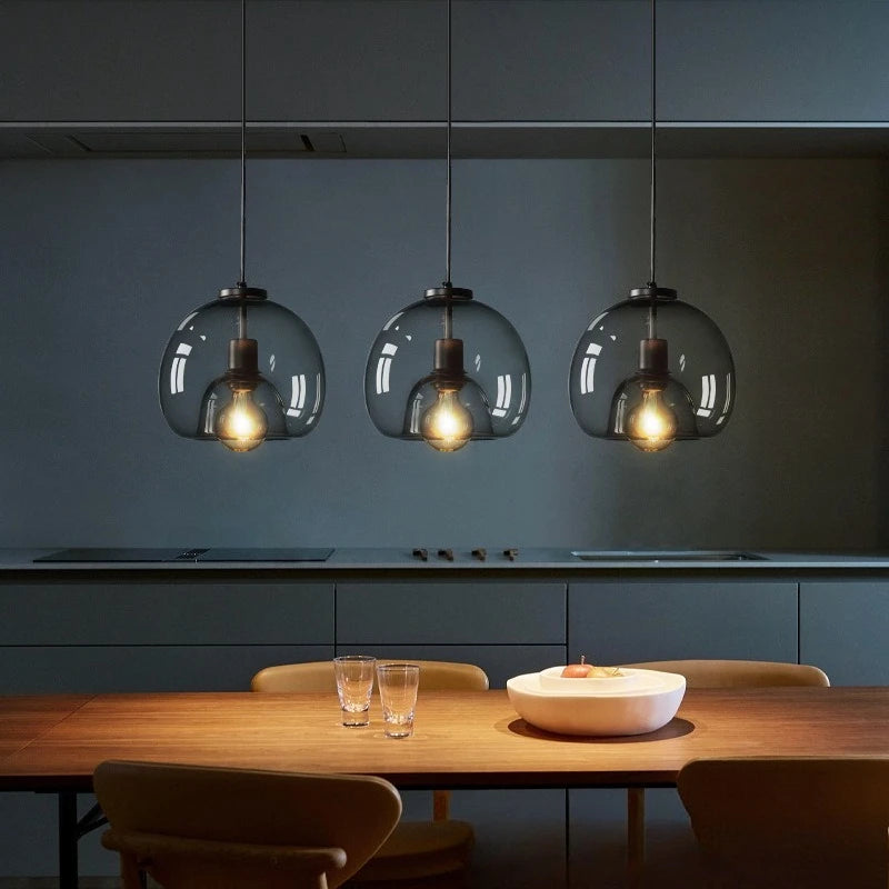 Glass LED chandelier bar living room dining table kitchen bar counter bedroom modern grey art pendant light