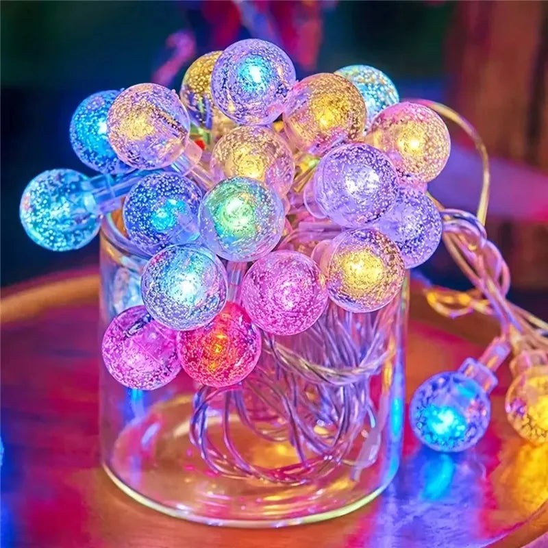 LED Crystal Ball String Fairy Lights Battery Operated Holiday Wedding Garland Lamp for Garden Christmas Home Bedroom Decoration