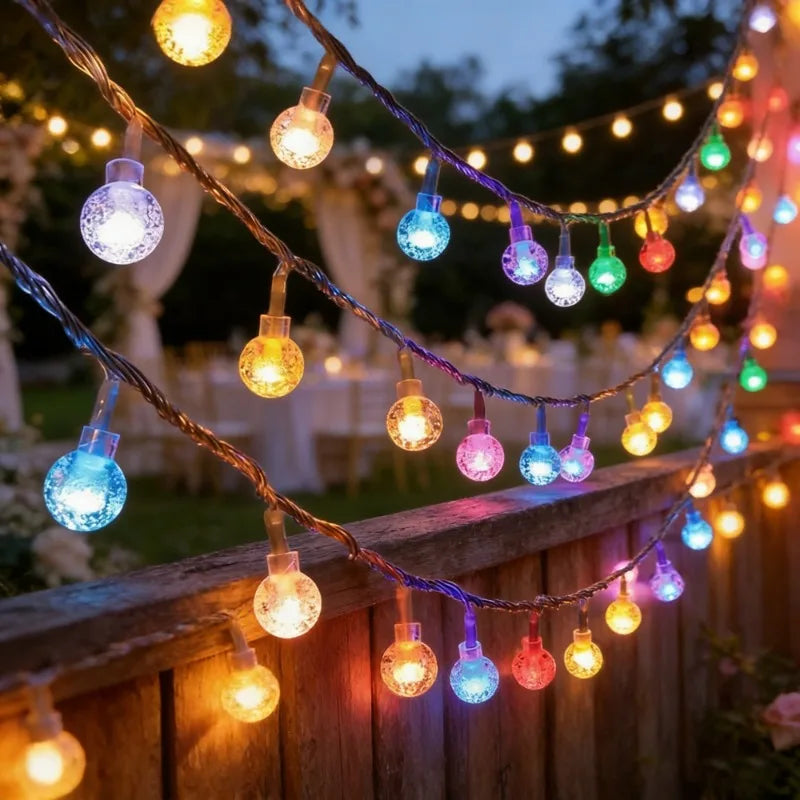 LED Crystal Ball String Fairy Lights Battery Operated Holiday Wedding Garland Lamp for Garden Christmas Home Bedroom Decoration