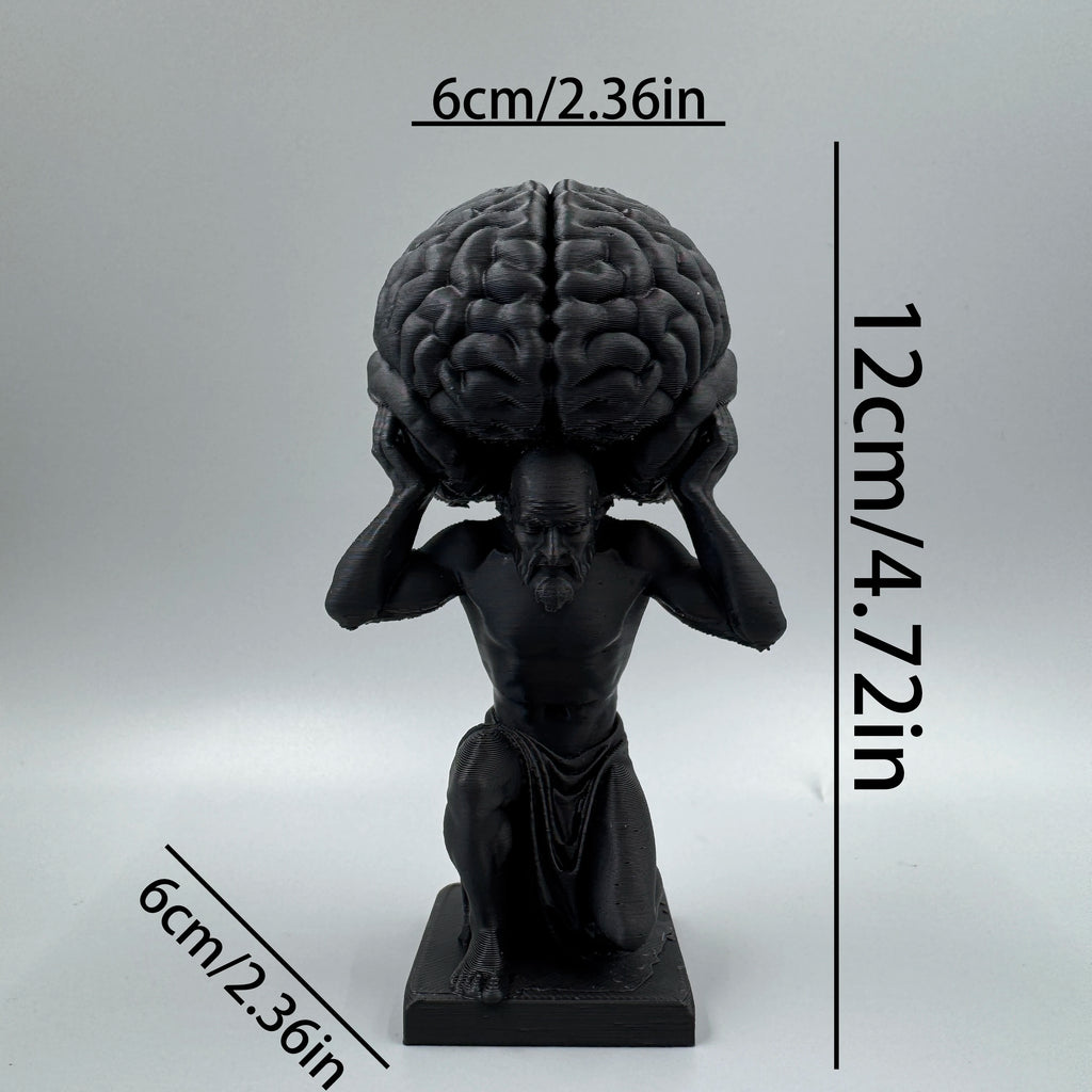 1pc Black "Mind Over Matter" Brain-Bearer Art Figurine, suitable for philosophical study decor & distinctive office display.
