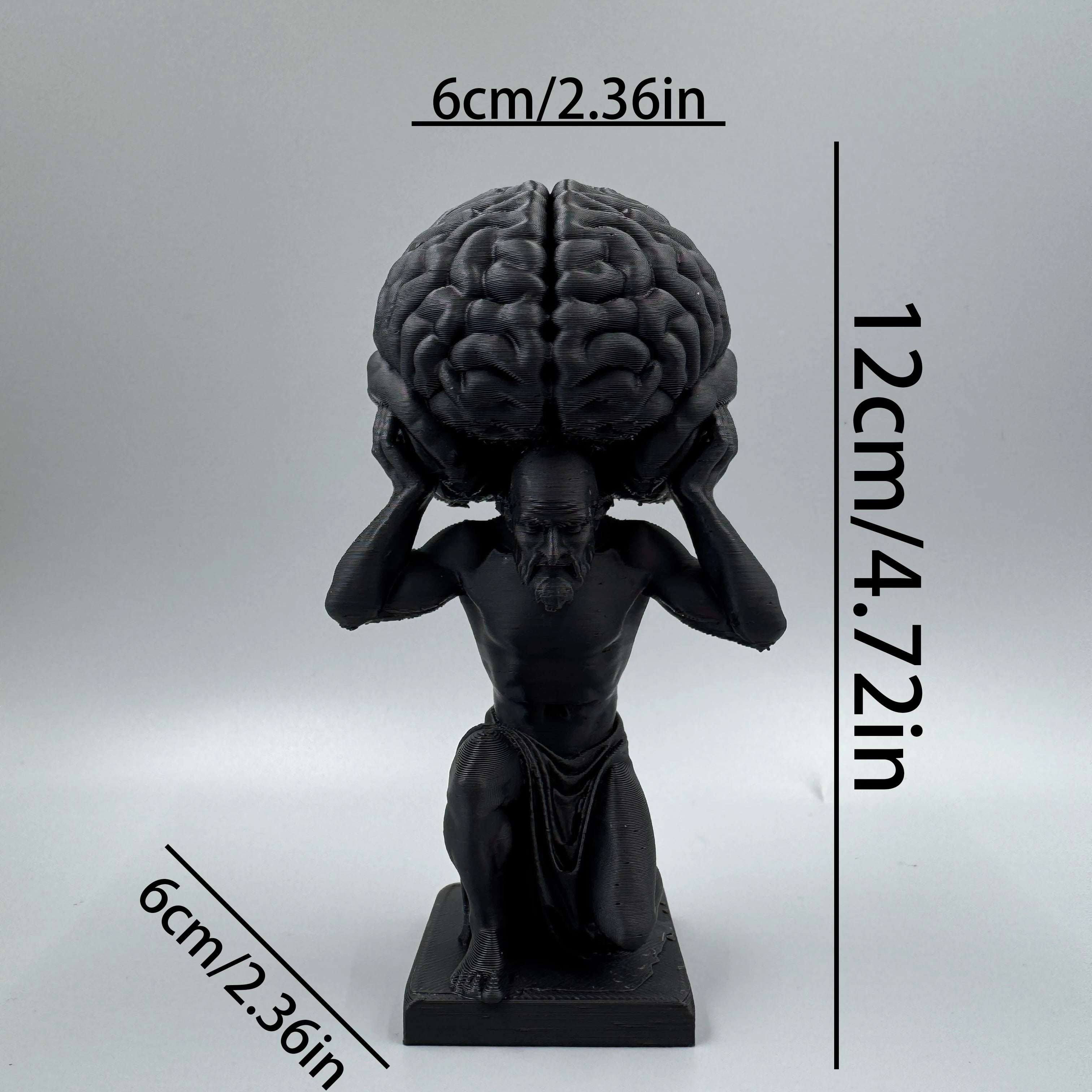 1pc Black "Mind Over Matter" Brain-Bearer Art Figurine, suitable for philosophical study decor & distinctive office display.