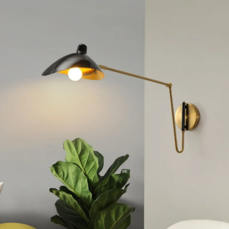 Black Swing Arm Wall Sconce Industrial Adjustable Metal Wall Lamp LED Reading Light For Bedroom Bedside Living Room Study E14