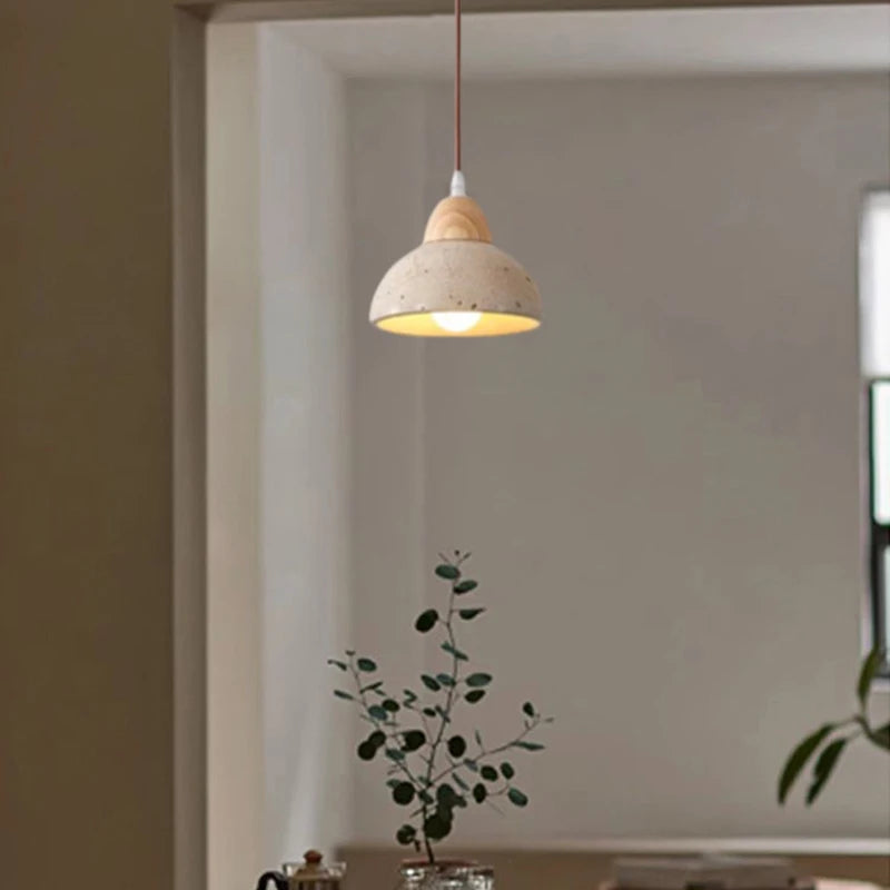 Japanese Vintage Stone Wood LED Decor Pendant Light Home Dinning Room Villa Bedroom Foyer Lighting Fixtures