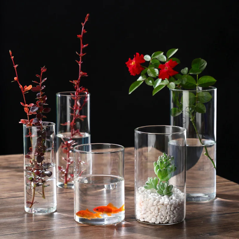 New Transparent Glass Hydroponic Vase Modern Cylinder Flower Centerpiece Clear Vases Use for Floral Wedding Home Decoration