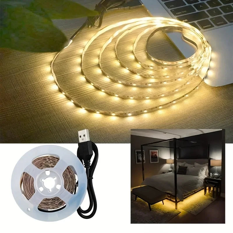 5V USB LED Strip Light Flexible Cuttable Light with Adhesive White/Warm White for TV Backlight Cabinet Bedroom Home Decoration
