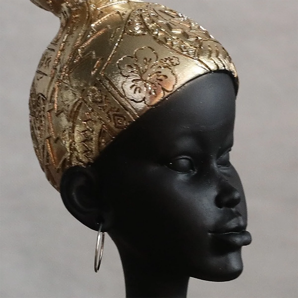 Resin African-Style Sculpture (Black & Gold) , Multi-Functional Decor/Candle Holder for Desk/Shelf, Luxury Home Accent