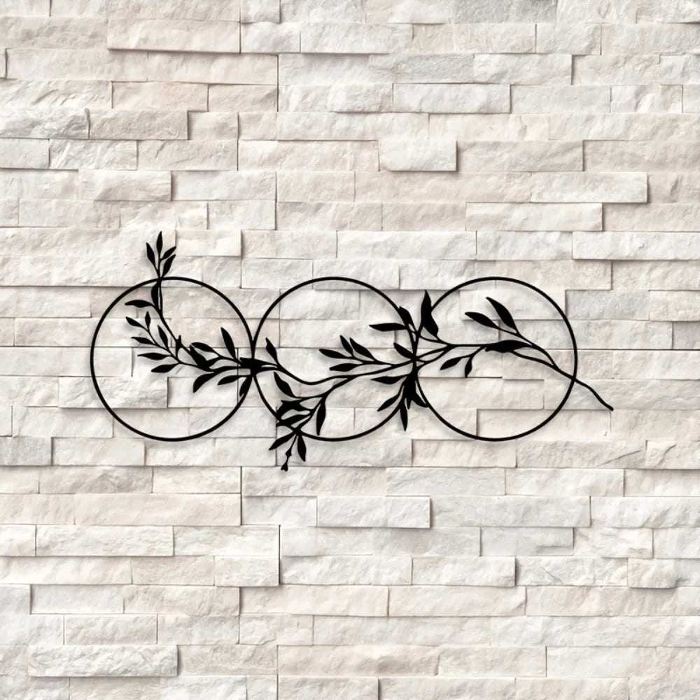 Vintage Iron Leaf Circle Wall Sculpture - Modern Botanical Metal Art for Living Room, Elegant Home Decor Gift