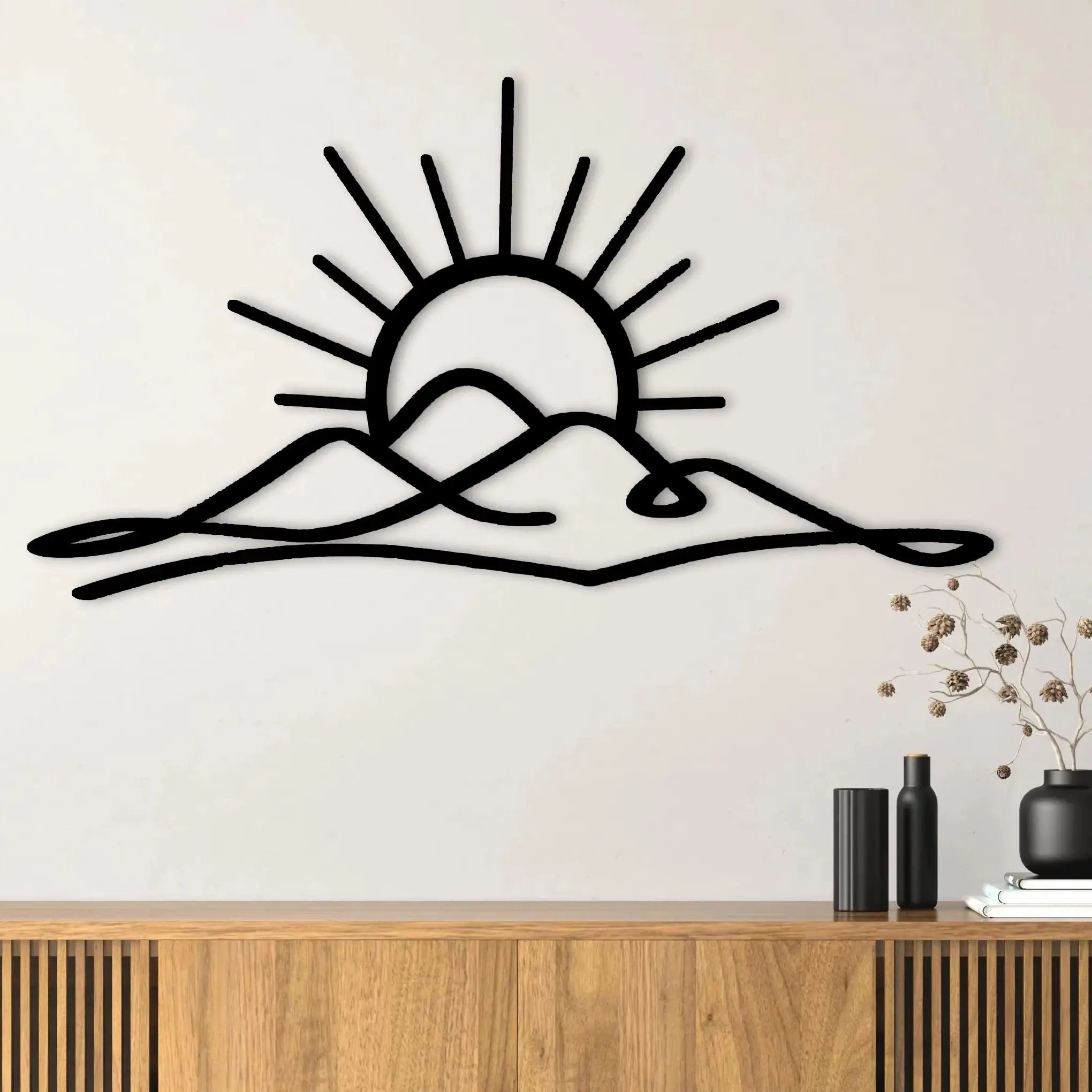 Sunset Wall Art Metal Decor Sun Behind Mountains Boho Wall Hanging