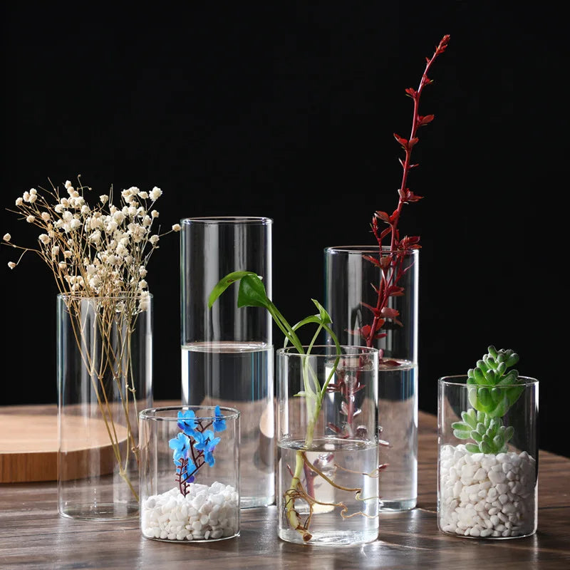 New Transparent Glass Hydroponic Vase Modern Cylinder Flower Centerpiece Clear Vases Use for Floral Wedding Home Decoration