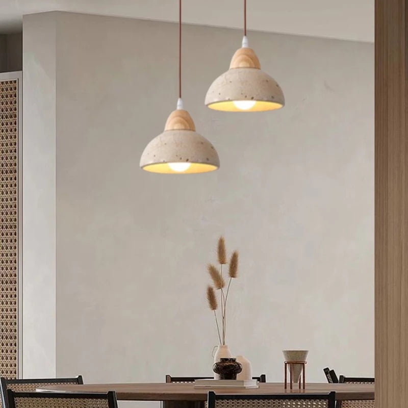Japanese Vintage Stone Wood LED Decor Pendant Light Home Dinning Room Villa Bedroom Foyer Lighting Fixtures