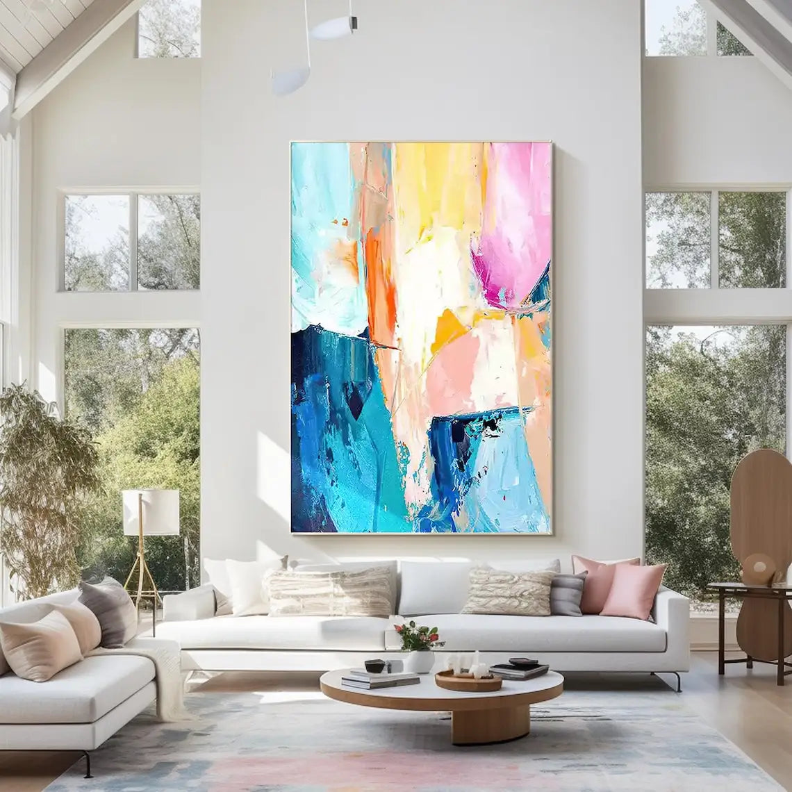 Large Creamy Beige Abstract Geometric Oil Painting Modern Wabi Sabi Wall Art Brown Black Minimalist Wall Art Textured Painting