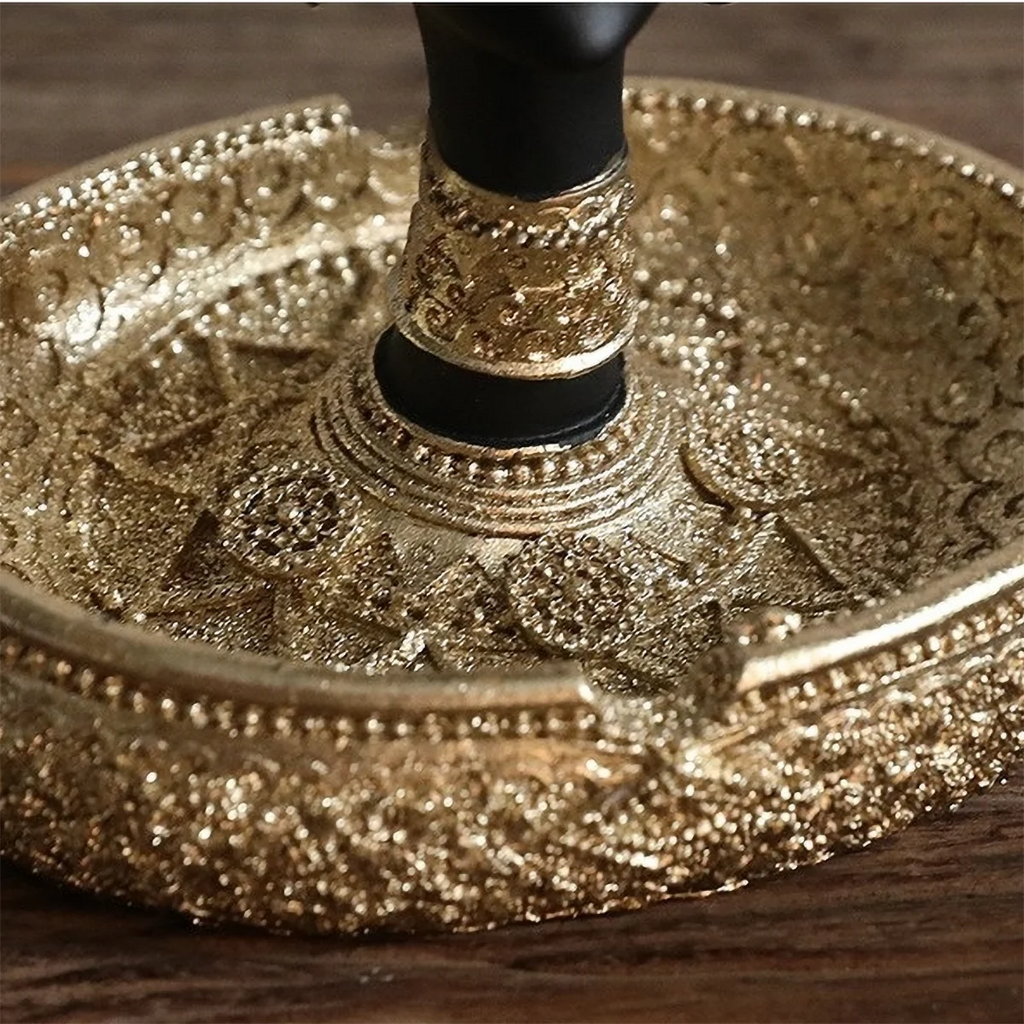 Resin African-Style Sculpture (Black & Gold) , Multi-Functional Decor/Candle Holder for Desk/Shelf, Luxury Home Accent