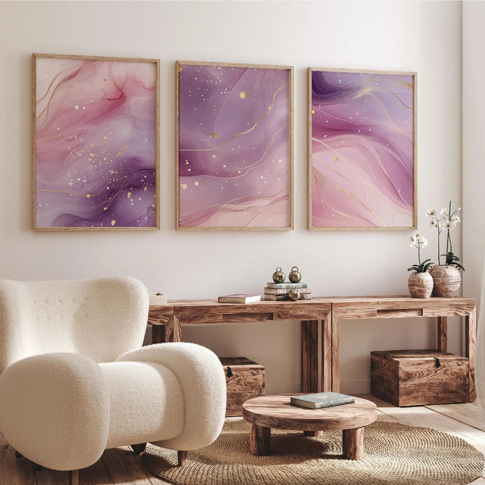 Pink Marble Wall Art Set Abstract Gold Accent Prints Wall Art Decor Canvas Poster Prints Home Bedroom Living Room Decoration