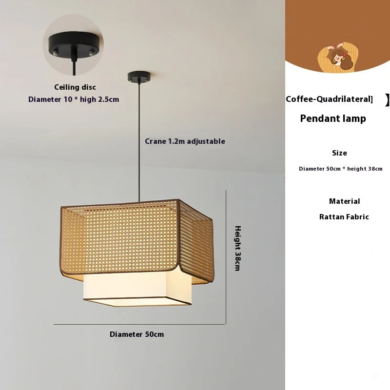 Japanese Wabi Sabi Rattan Pendant Lights Handmade Bamboo Ceiling Chandelier Living Room Dining Restaurant Kitchen Island Light