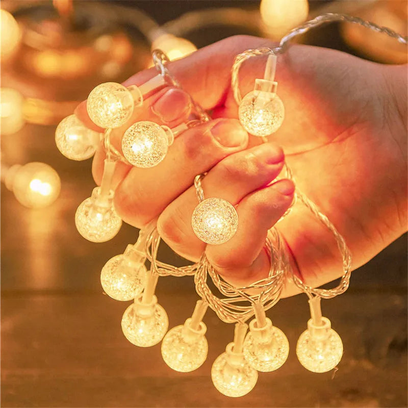 LED Crystal Ball String Fairy Lights Battery Operated Holiday Wedding Garland Lamp for Garden Christmas Home Bedroom Decoration