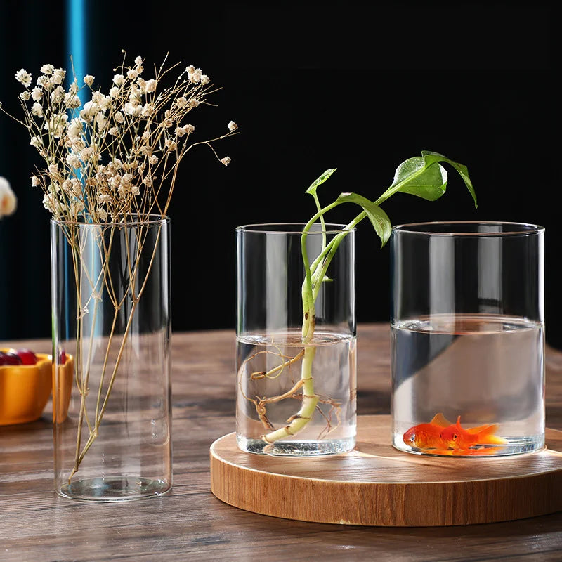 New Transparent Glass Hydroponic Vase Modern Cylinder Flower Centerpiece Clear Vases Use for Floral Wedding Home Decoration