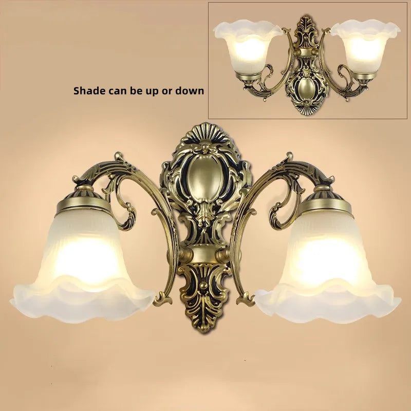 European Wall Lamp LED Sconce Light E27 Retro Metal White Glass Shade For Living Room Home Corridor Indoor Decorative Lighting