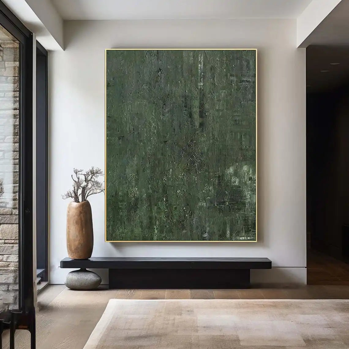Large Creamy Beige Abstract Geometric Oil Painting Modern Wabi Sabi Wall Art Brown Black Minimalist Wall Art Textured Painting
