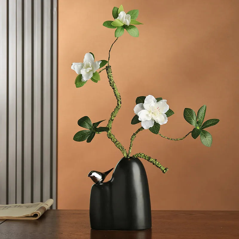 Modern Ceramic Vase with Bird Sculpture Simple Vase for Home Living Room Decoration Flower Arrangement Accessories Ceramic Vase