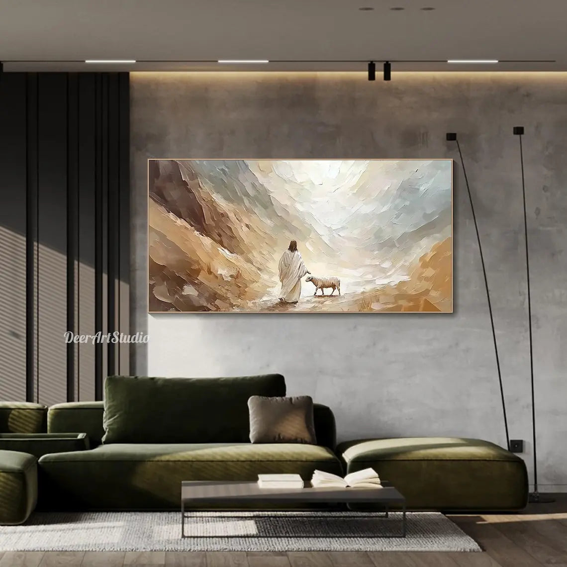 3D Textured Canvas Painting Wall Art Inspirational Pastel Jesus in Nature Oil Painting Christian Faith Wall Decor Wabi sabi Room