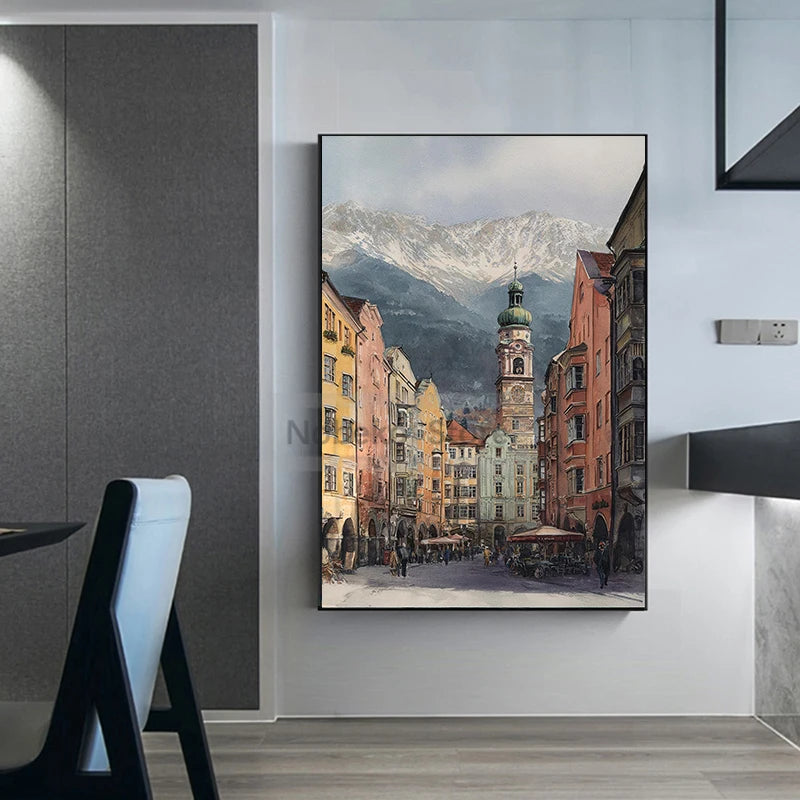 Austria Modern Watercolor Travel Poster Europe Landscape Prints Canvas Painting Wall Art Pictures Home Living Room Decoration