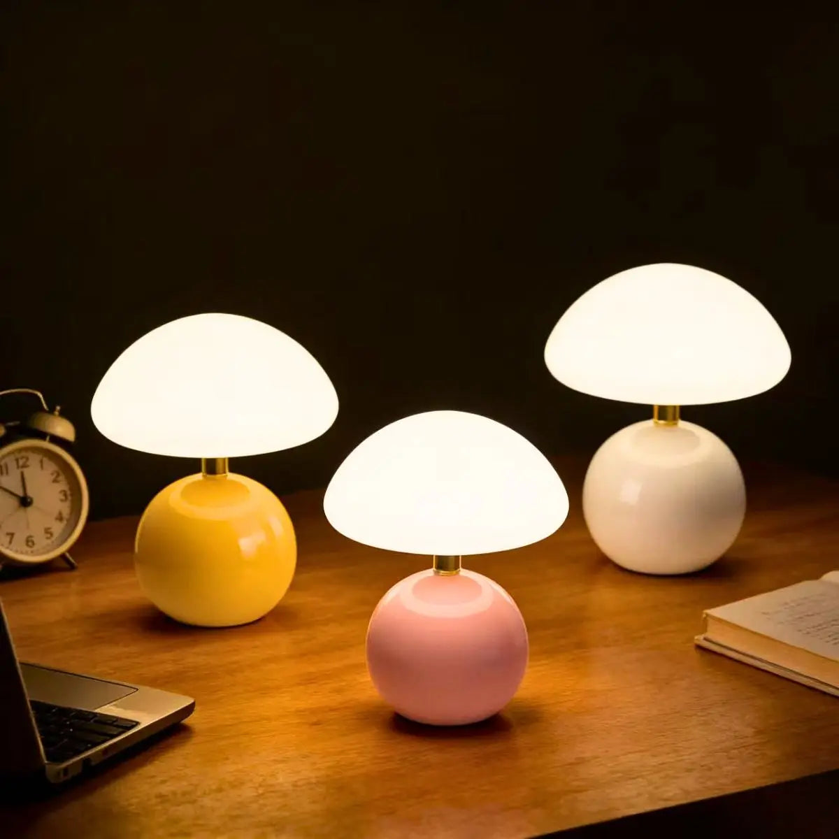 French cream mushroom table lampUSB tri colordimmable bedsidebedroom high-endwarm atmosphere sleepnight lampLED small table lamp