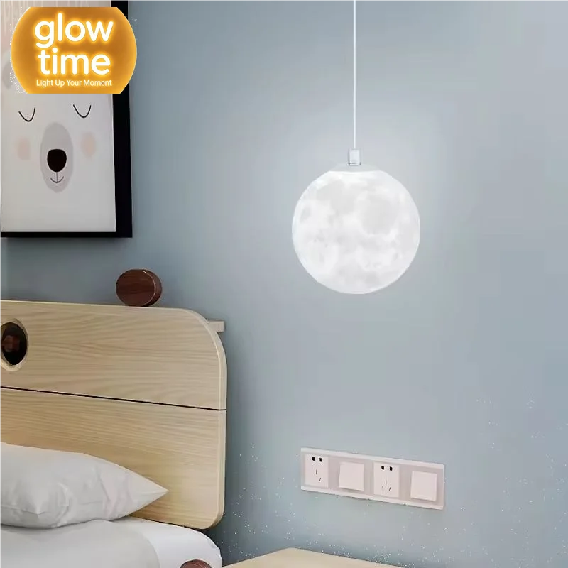 Nordic Moon Pendant Light LED Hanging Lamp with E27 Modern Chandelier Indoor Home Decor for Bedroom Living Room Bedside Lighting