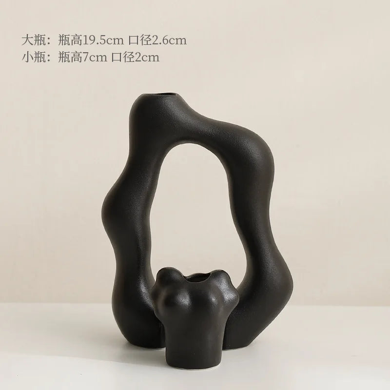 2Pcs/set Ceramic Vase Craftts Decorative Dry Flower Foyer Art Arrangement Home Decor Accessories