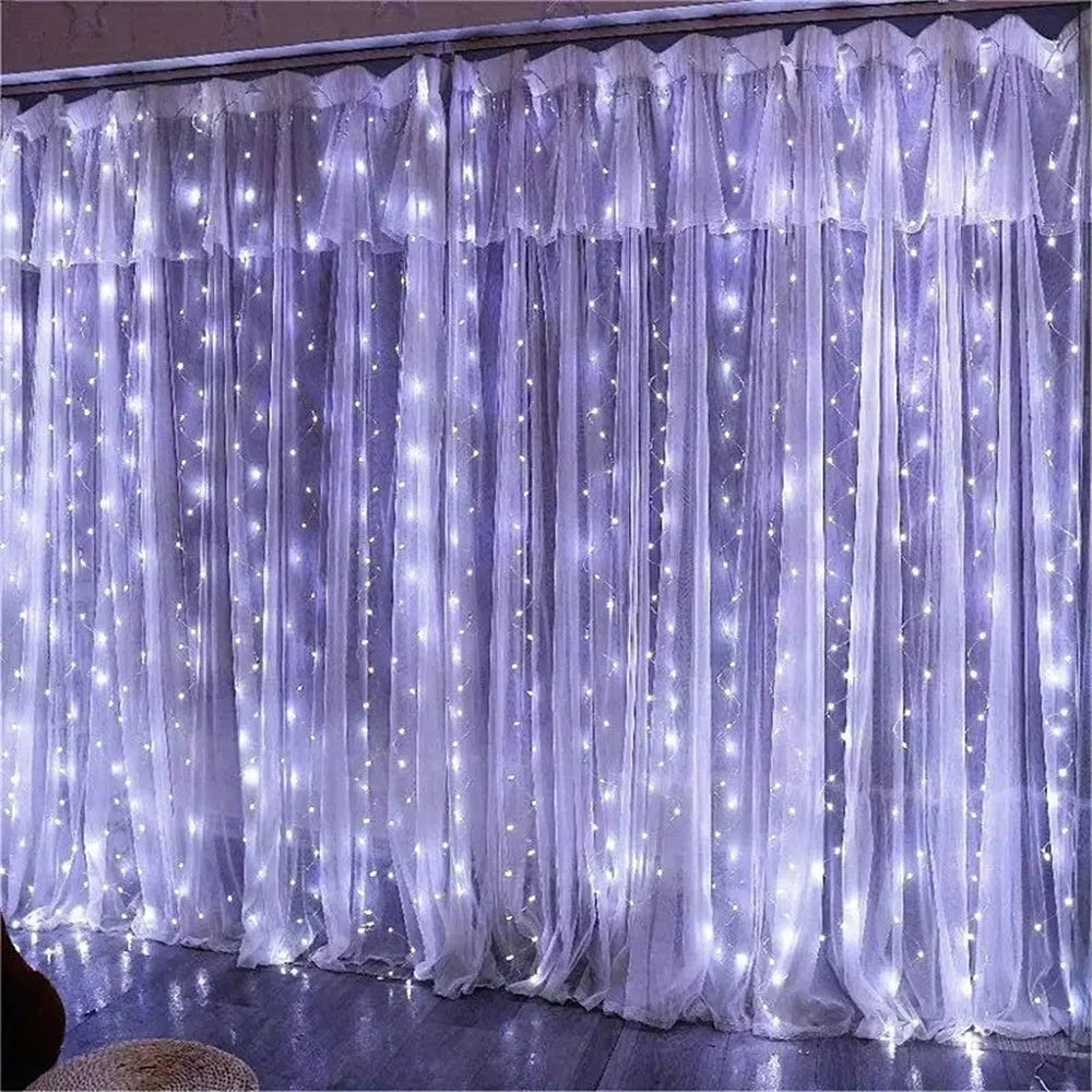 Curtain LED String Lights Garland Battery Festoon 8 Lighting Modes Fairy Garland Lights Christmas Decoration for Bedroom Home