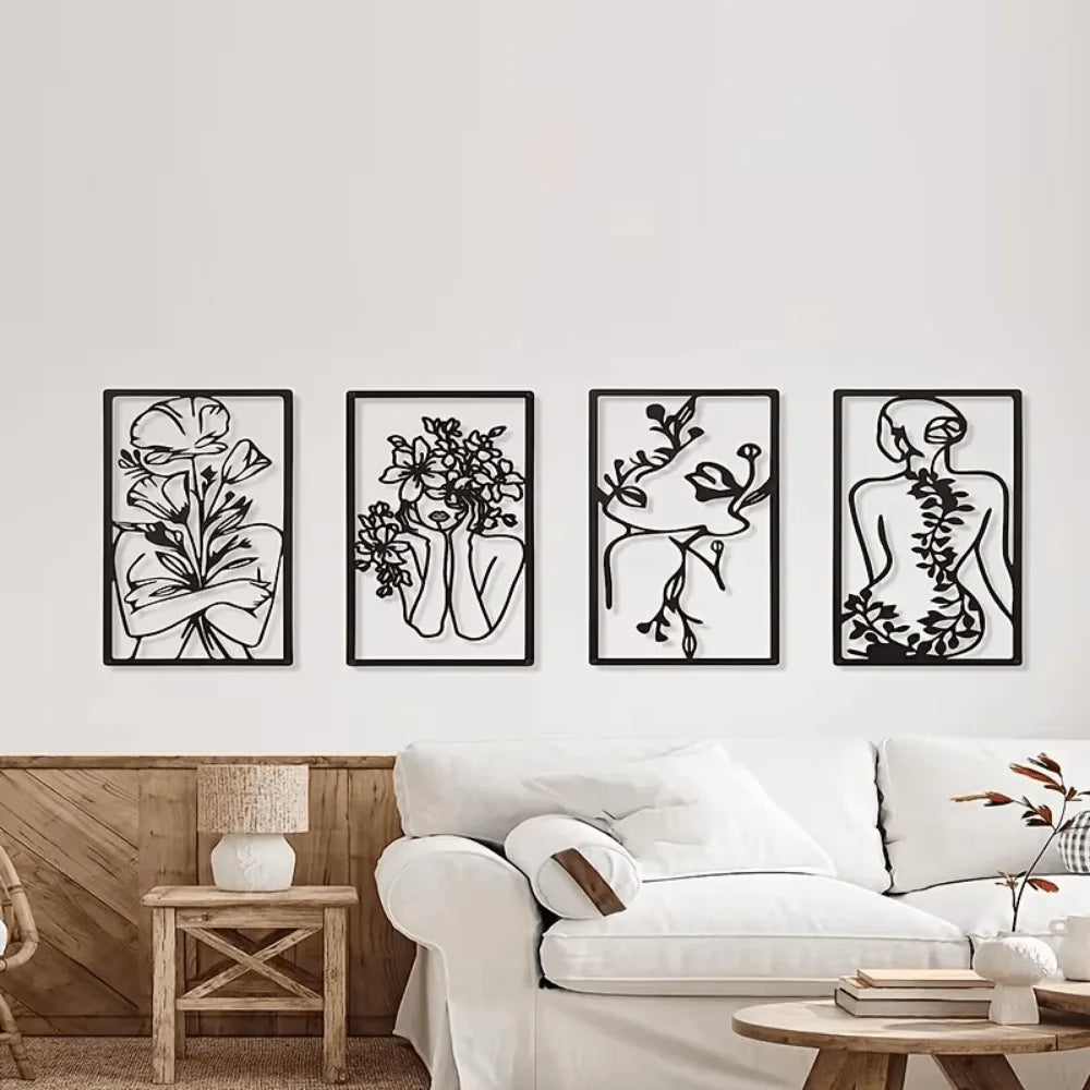 CIFbuy™ 4pcs Minimalist Metal Wall Art | Modern Abstract Female Figure Decor – Bedroom, Bathroom & Living Room Sculptures