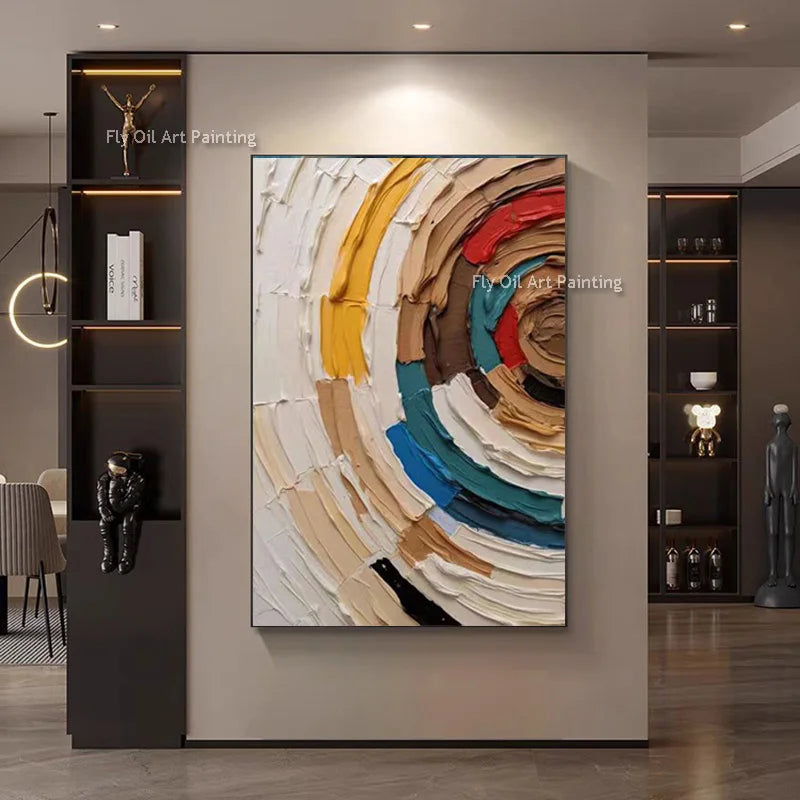 Hand Painted Abstract Brown And Beige Knife Thick Canvas Oil Painting Simple Design Artwork Red Green Wall Art For Home Decor