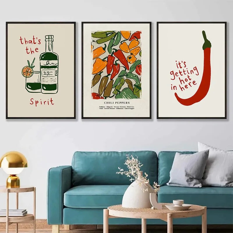 Japanese Hot Chilli Pepper Wall Art Canvas Painting Retro Posters And Prints Drink Wine Pictures for Kitchen Aesthetic Decor