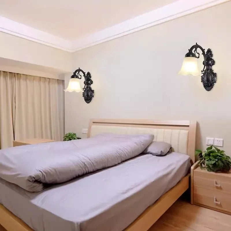 European Wall Lamp LED Sconce Light E27 Retro Metal White Glass Shade For Living Room Home Corridor Indoor Decorative Lighting