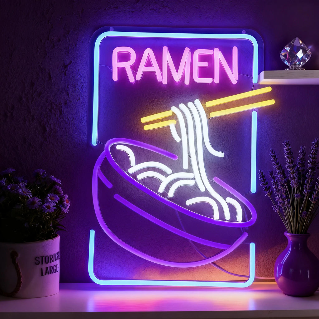 USB Dimmable Ramen Bowl Neon Sign with Noodles and Chopsticks LED Light for Japanese Restaurant Kitchen Decor Vibrant Wall Art