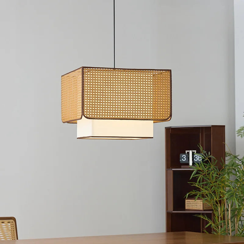 Japanese Wabi Sabi Rattan Pendant Lights Handmade Bamboo Ceiling Chandelier Living Room Dining Restaurant Kitchen Island Light