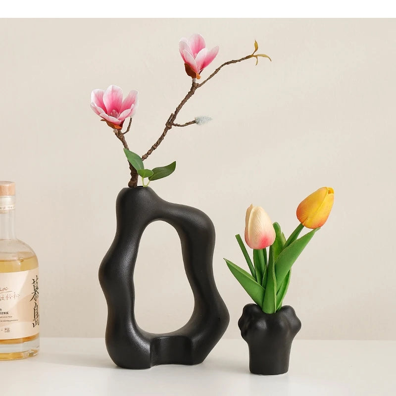 2Pcs/set Ceramic Vase Craftts Decorative Dry Flower Foyer Art Arrangement Home Decor Accessories
