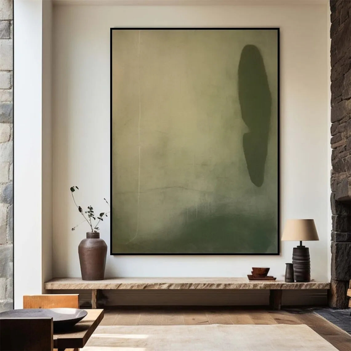 Beige Minimalist Handmade Painting Boho Canvas Wall Art Beige Abstract Painting Black Texture Painting Living Room Wall Decor