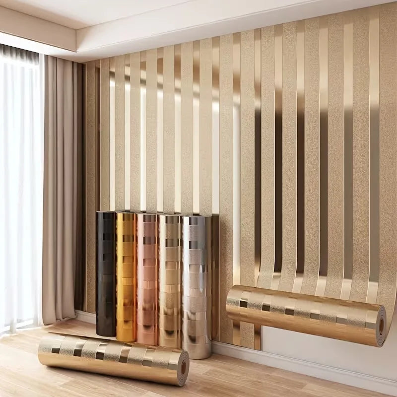 3 Roll Self-Adhesive Waterproof Gold Silver Wallpapers Peel and Stick Wall Sticker Easy to DIY Suitable for Ceiling, Living Room