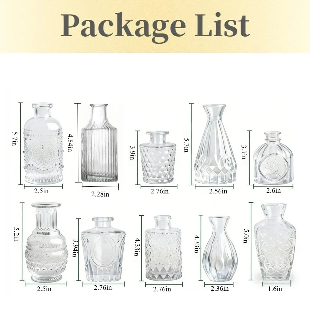 6pcs Vintage Vase Glass Hydroponic Flower Planter Small Vase Glass for Centerpieces Home Office Soft Decoration Wedding Decor
