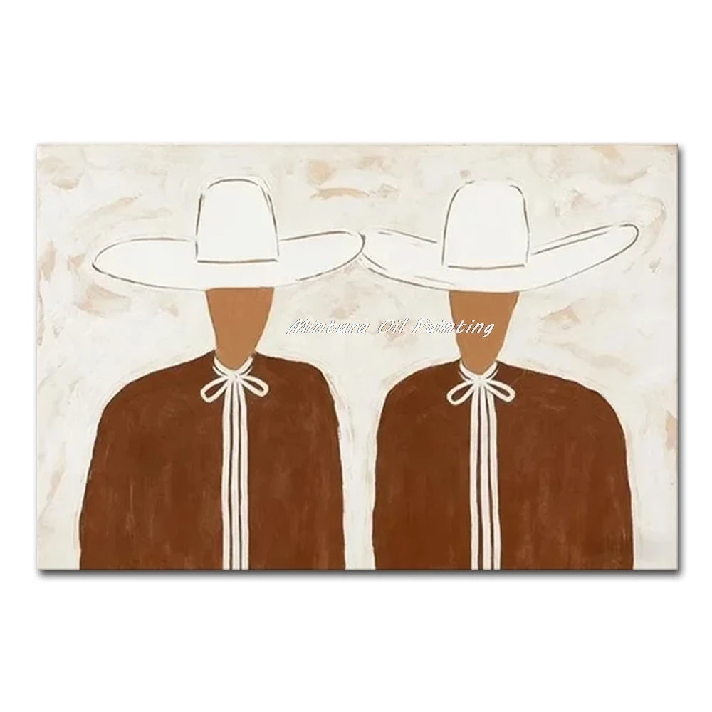 Mintura,Handpainted Cowboy Oil Paintings on Canvas,Modern Home Decoration,Abstract Brown Poster,Wall Art Picture for Living Room